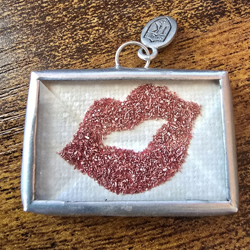Silver Framed Red Lip Art Pendant